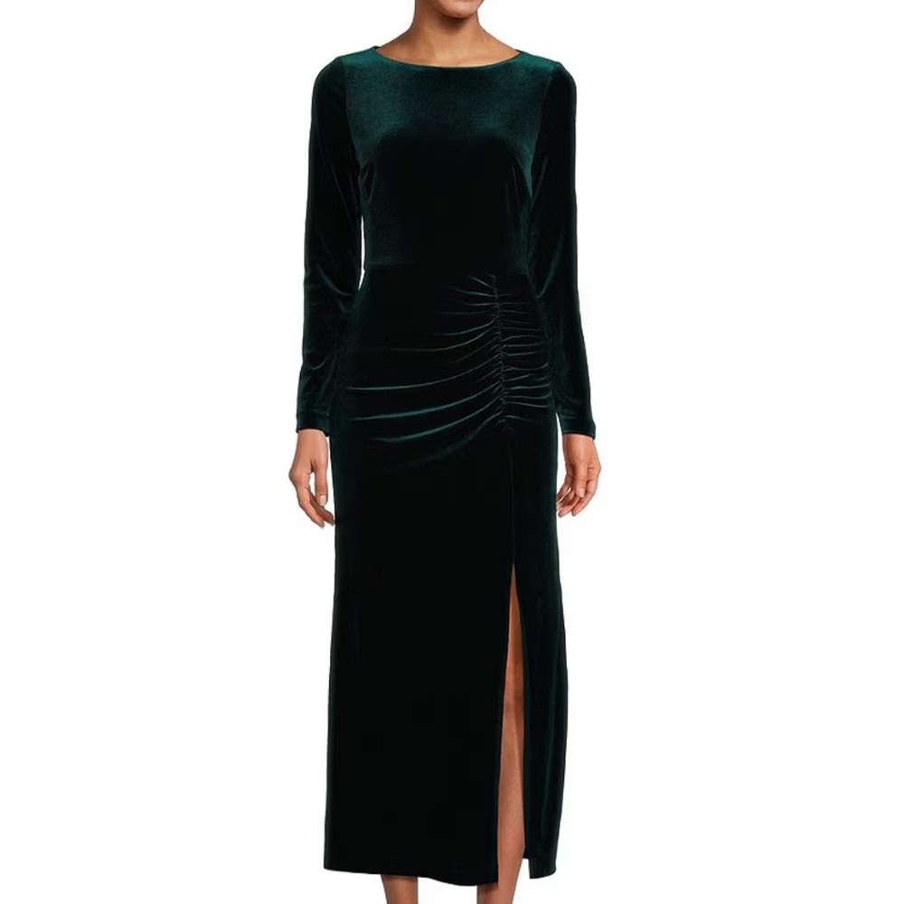 Alex Marie Green Velvet Boat Neck Long Sleeve Midi/Maxi Dress
